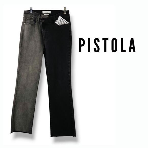 NWT Pistola Lennon Crossover High Rise Crop Boot Jeans Sz. 27x27 Black Gray - Picture 1 of 13